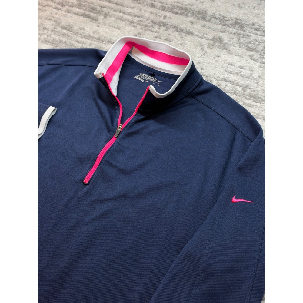 Nike Golf 1/4 Zip Pullover Mens XL Navy Blue Pink Tour Performance 452744-419